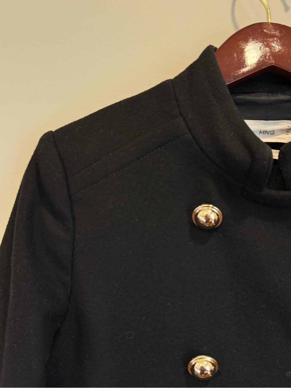 MNG Mango Women’s Black Italian Wool Double Breasted Military Officer Coat Small - Picture 3 of 11